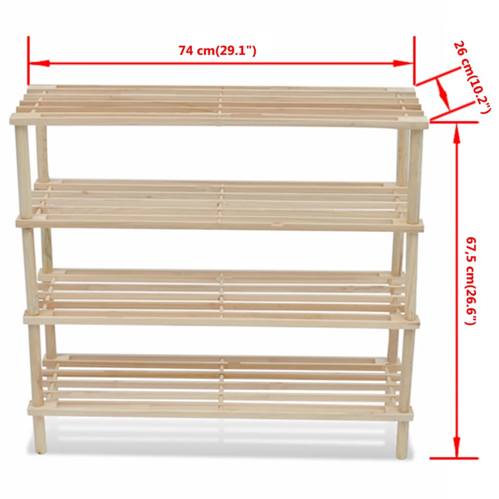 Étagère à chaussures avec 4 étagères 2 pcs en bois de pin massif