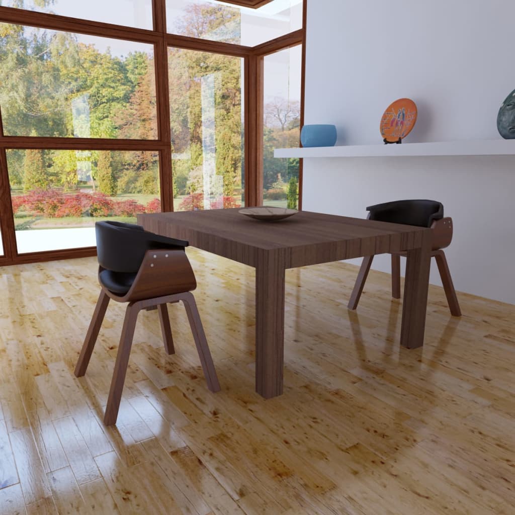 Eetkamerstoelen 4 st gebogen hout en kunstleer zwart