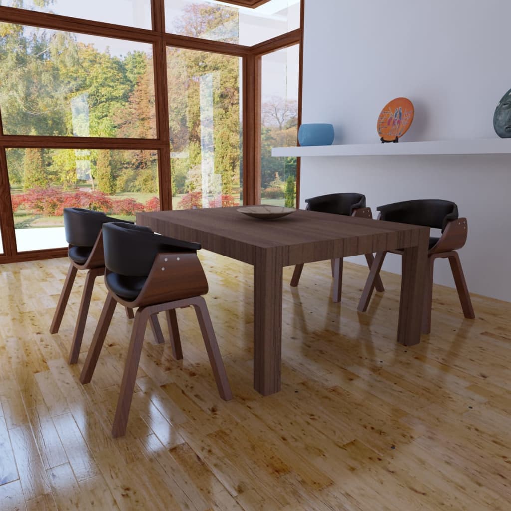 Eetkamerstoelen 4 st gebogen hout en kunstleer zwart