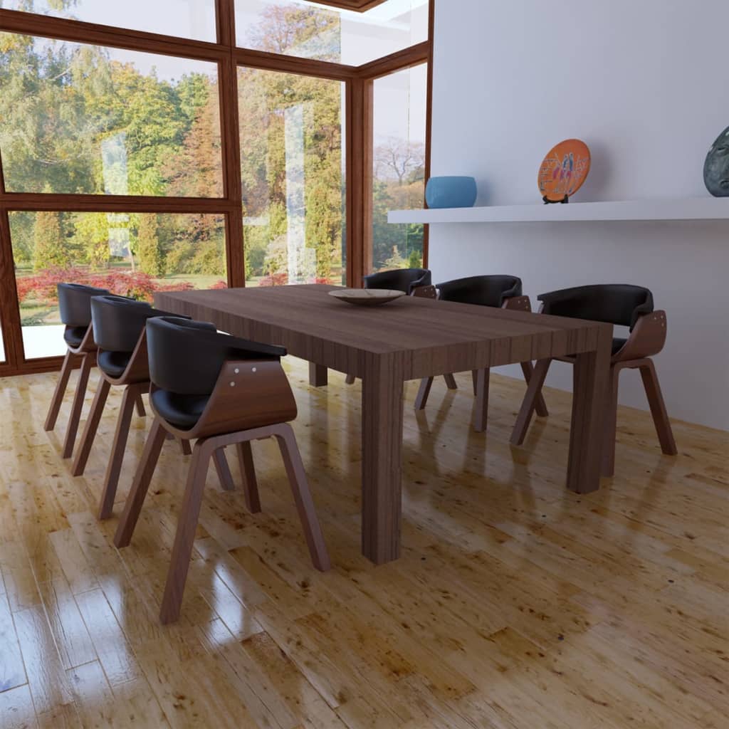 Eetkamerstoelen 4 st gebogen hout en kunstleer zwart