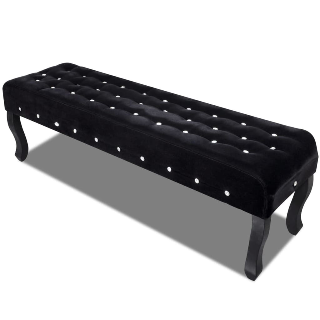 Banc avec boutons en cristal en tissu velours noir