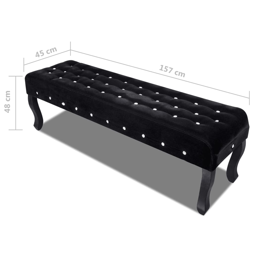 Banc avec boutons en cristal en tissu velours noir