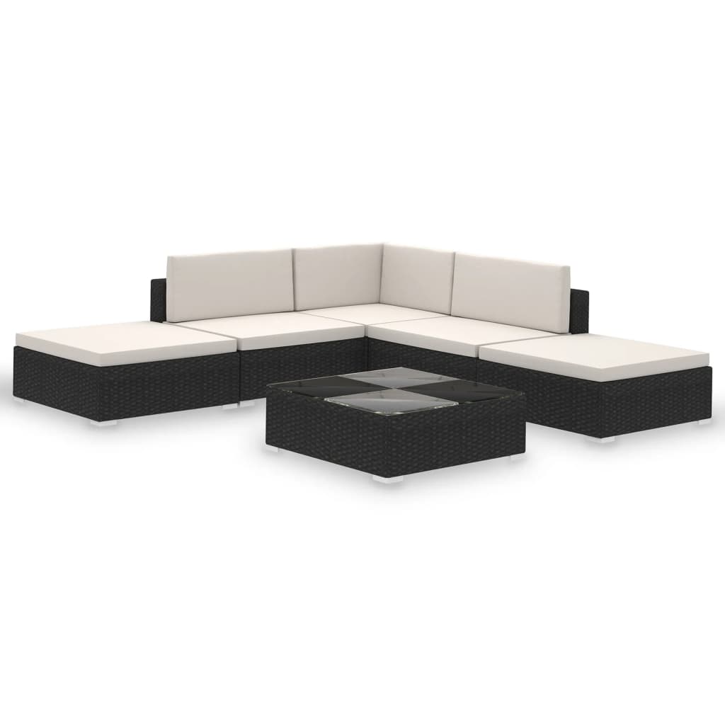 6-delige Loungeset met kussens poly rattan