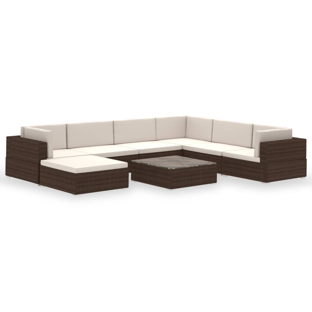 8-delige Loungeset met kussens poly rattan