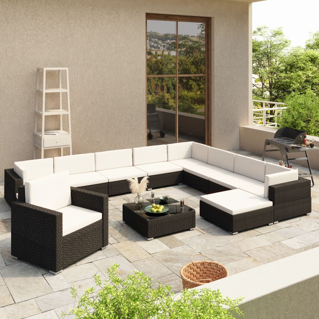 12-delige Loungeset met kussens poly rattan