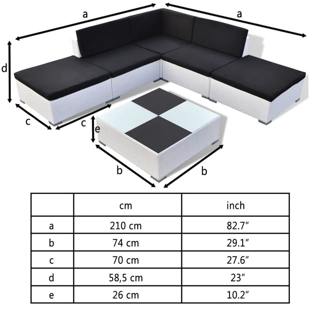 6-delige Loungeset met kussens poly rattan