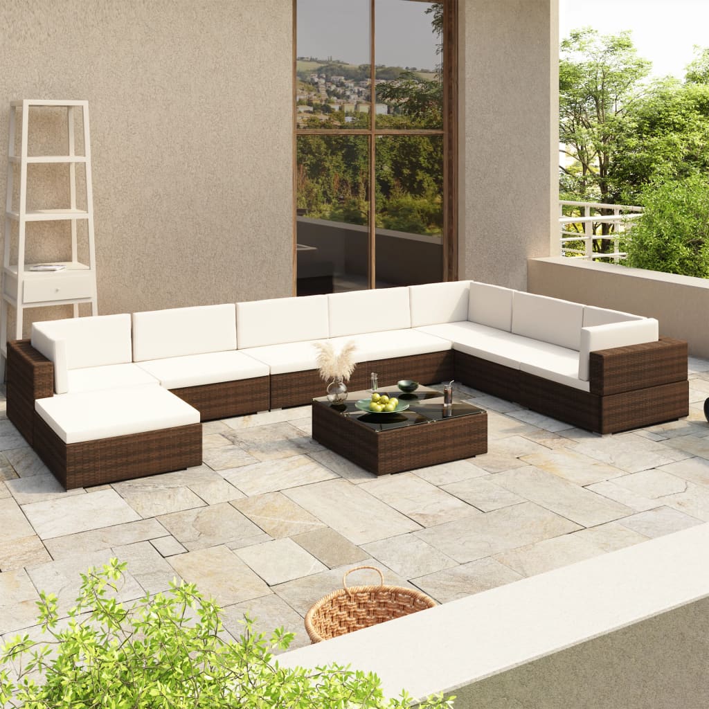 8-delige Loungeset met kussens poly rattan