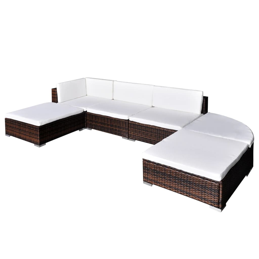 6-delige Loungeset met kussens poly rattan