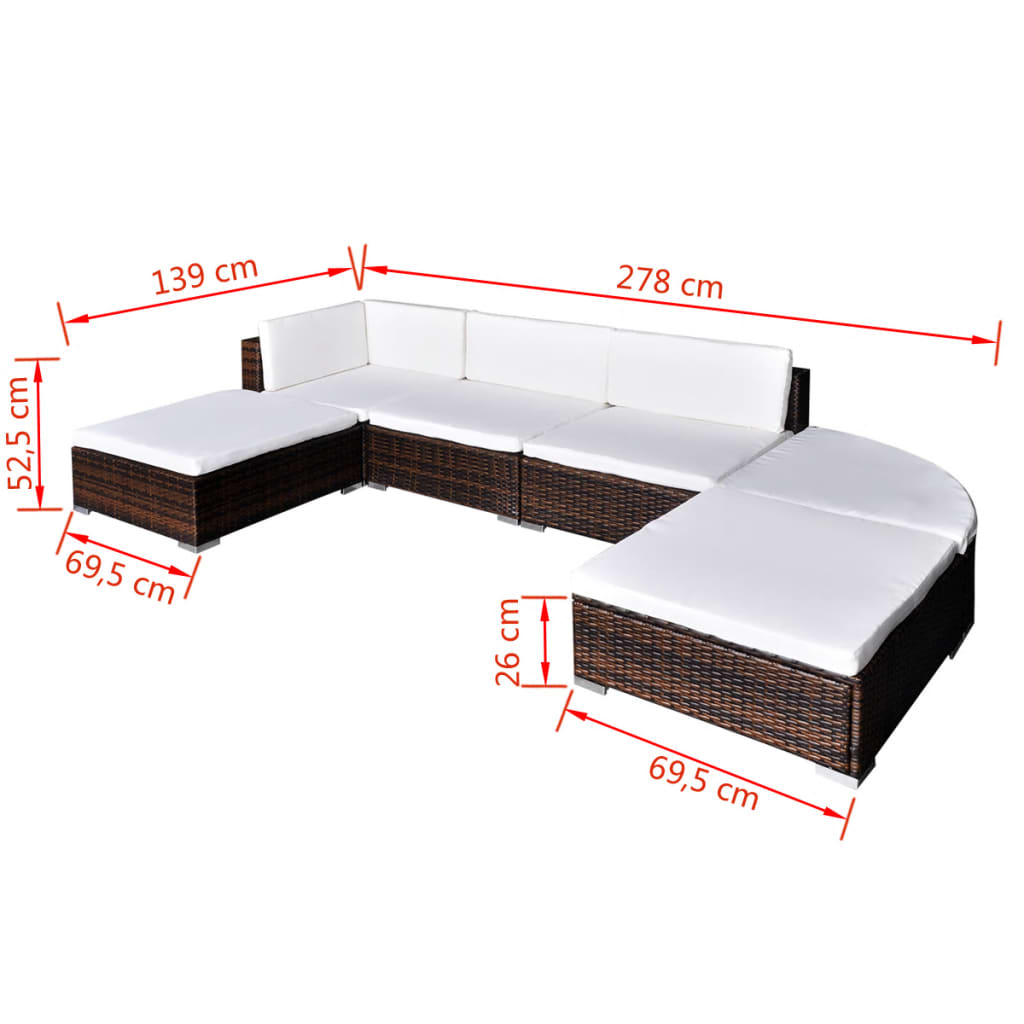 6-delige Loungeset met kussens poly rattan