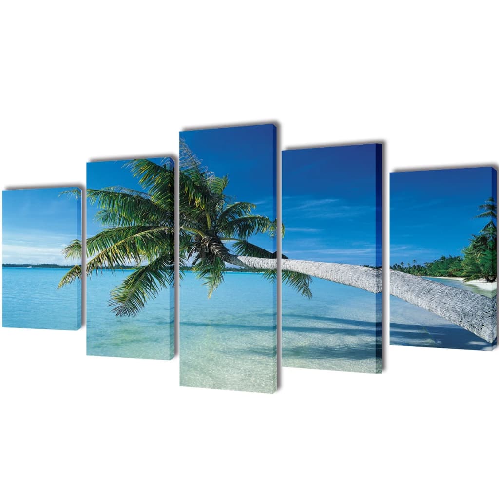 Canvas muurdruk set zandstrand met paviljoen 200 x 100 cm