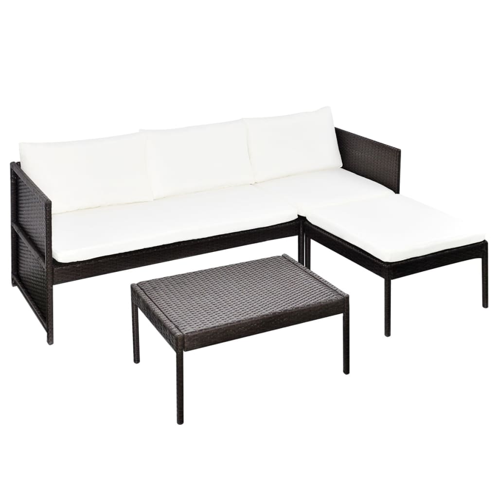 3-delige Loungeset met kussens poly rattan