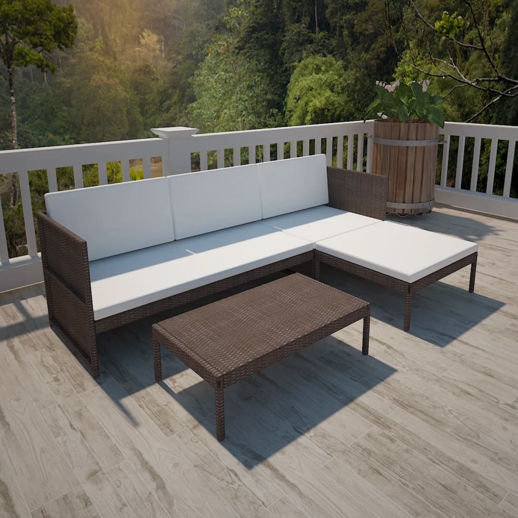 3-delige Loungeset met kussens poly rattan