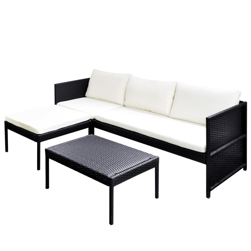 3-delige Loungeset met kussens poly rattan