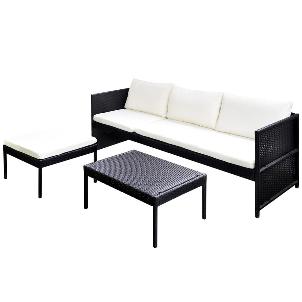 3-delige Loungeset met kussens poly rattan