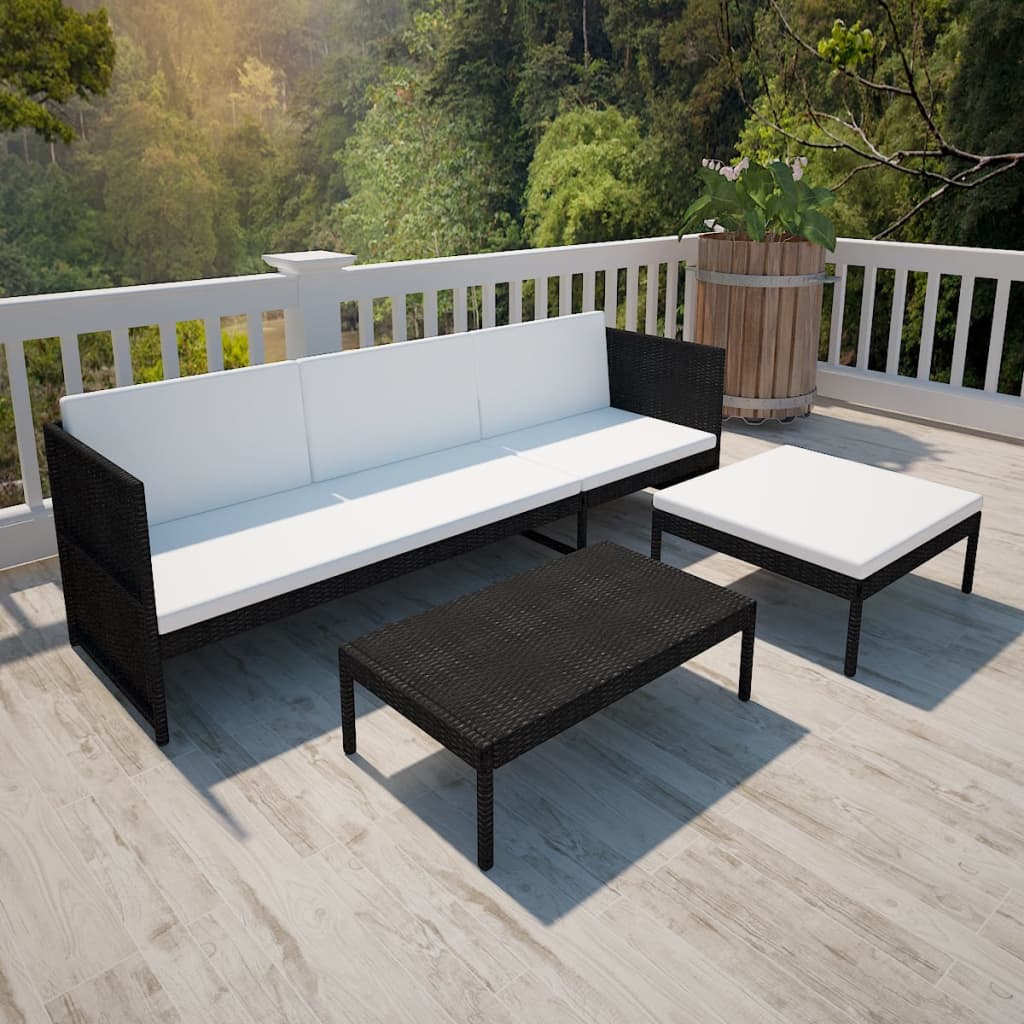 3-delige Loungeset met kussens poly rattan