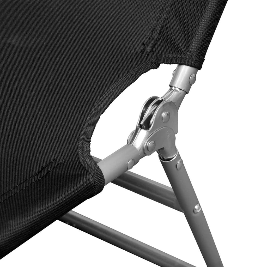 Chaise longue pliable avec oreiller, acier thermolaqué noir