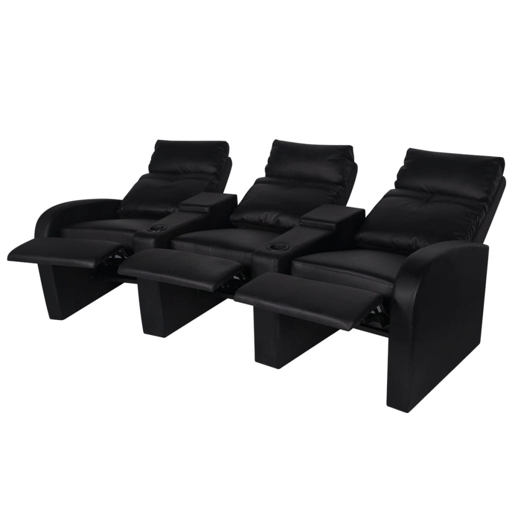 Fauteuil relax triple avec dossier central en cuir artificiel noir