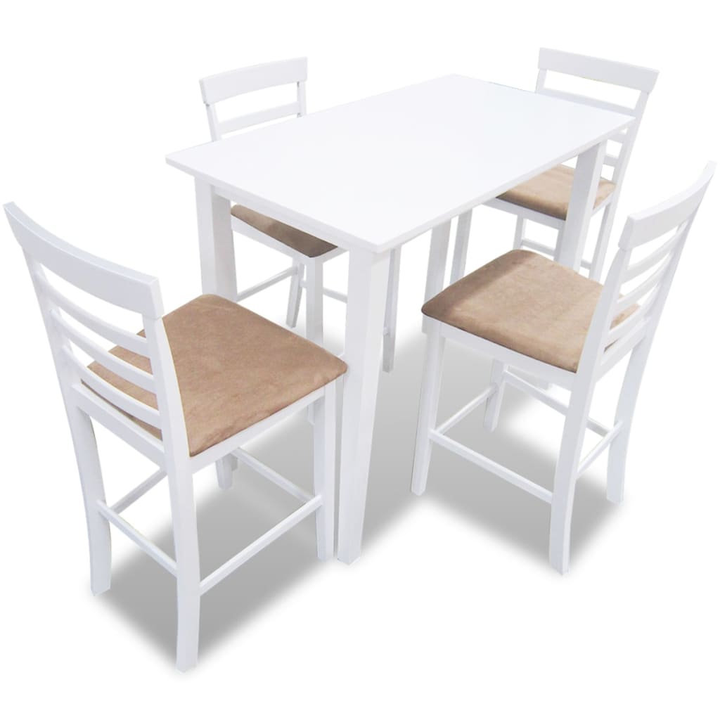 Ensemble table de bar et 4 chaises de bar en bois, blanc