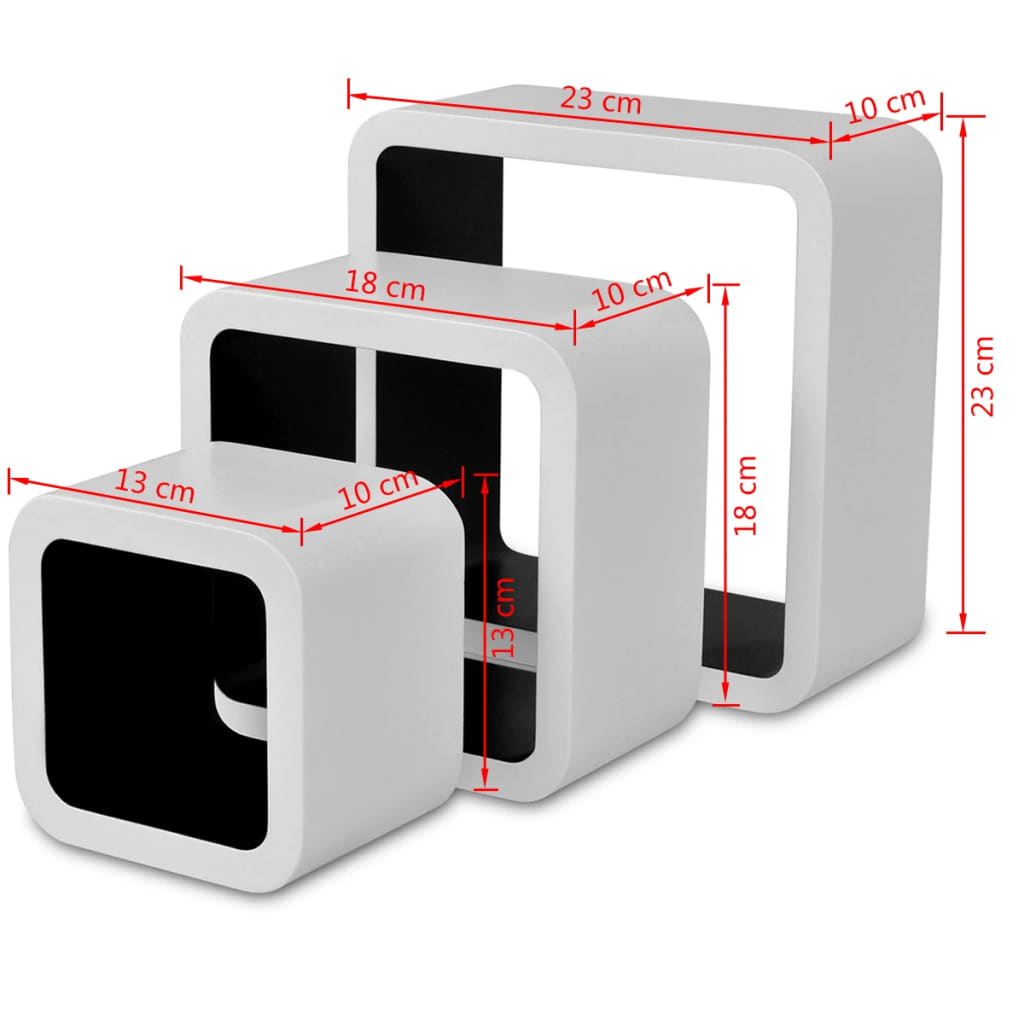 Wandplanken kubus MDF zwevend voor boeken/dvd 3 st wit-groen