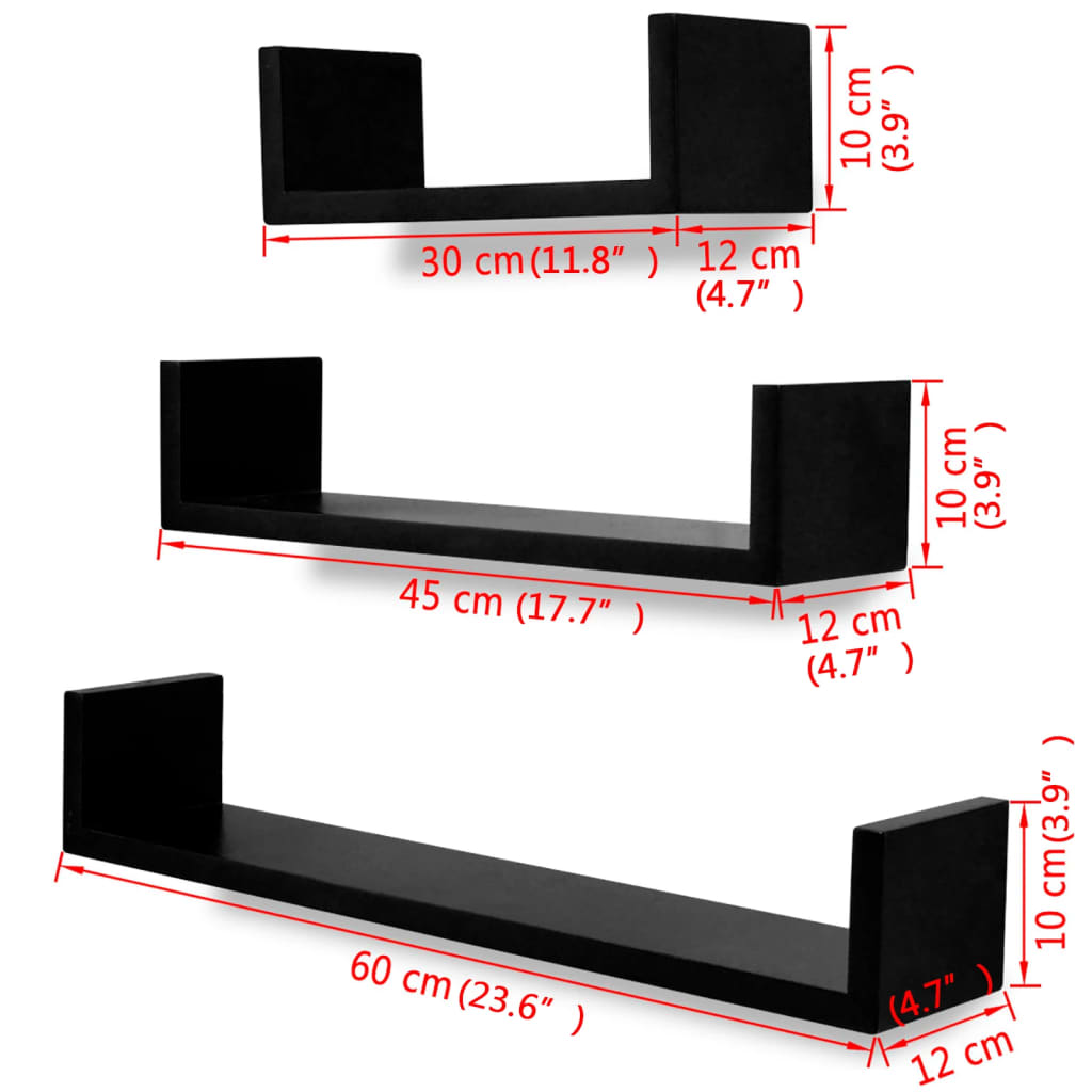 3 st Wandschappen U-vormig MDF