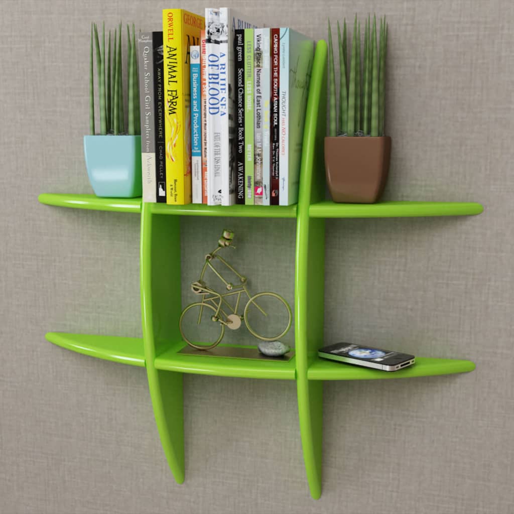 Etagère murale MDF flottante pour livres/DVD vert