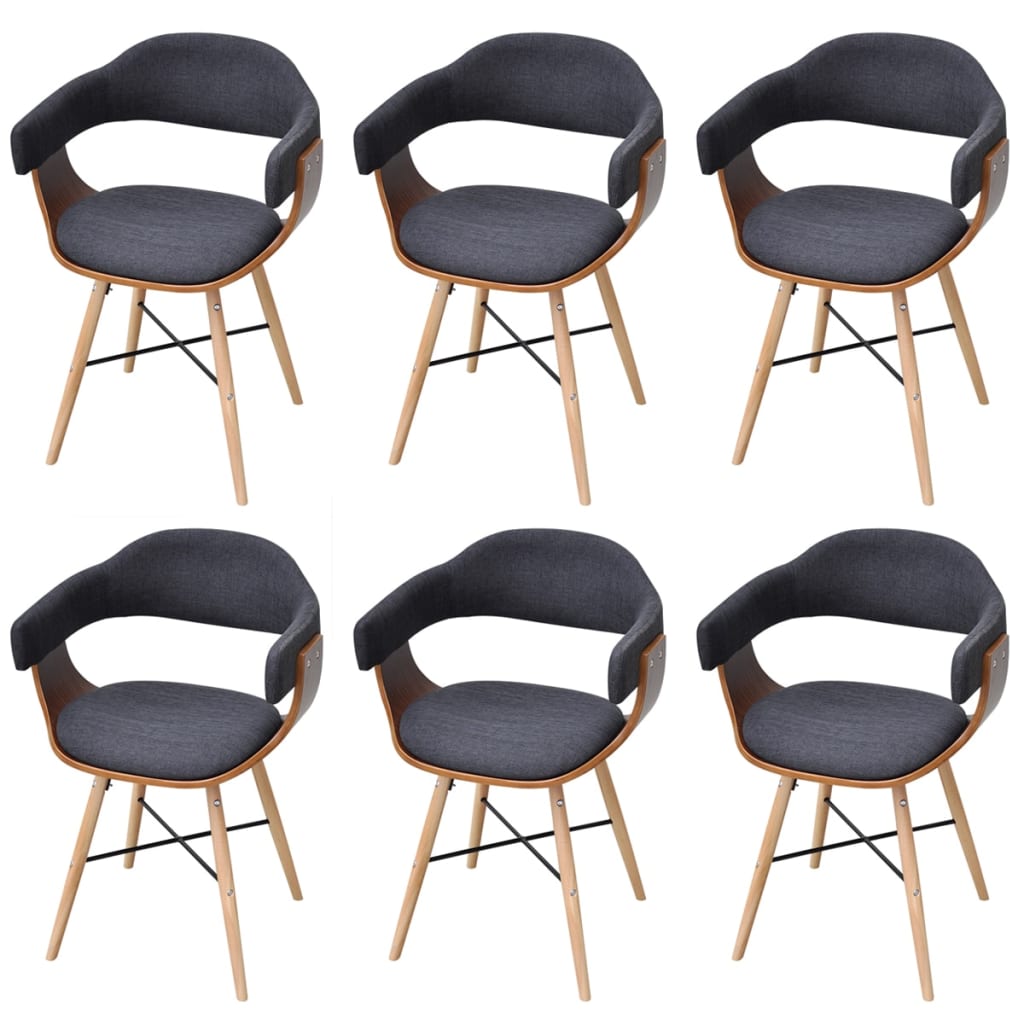 Chaises de salle à manger 6 pcs tissu bois courbé