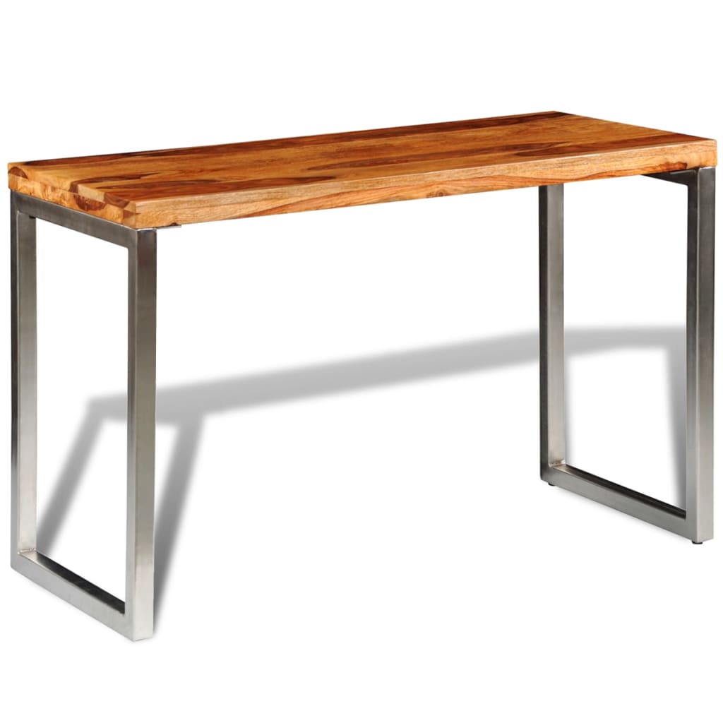 Eettafel/bureau met stalen poten massief sheeshamhout