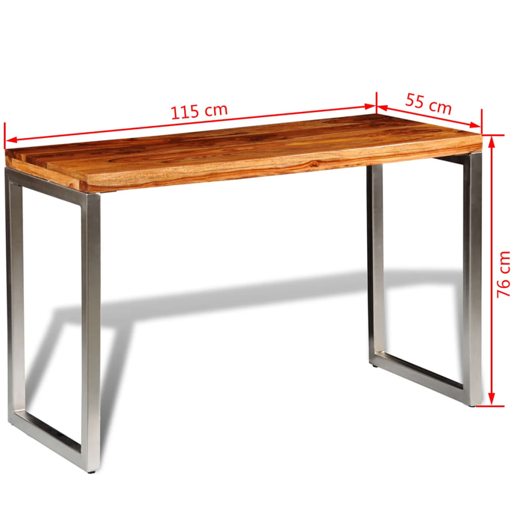 Table à manger/bureau avec pieds en acier, bois de Sesham massif