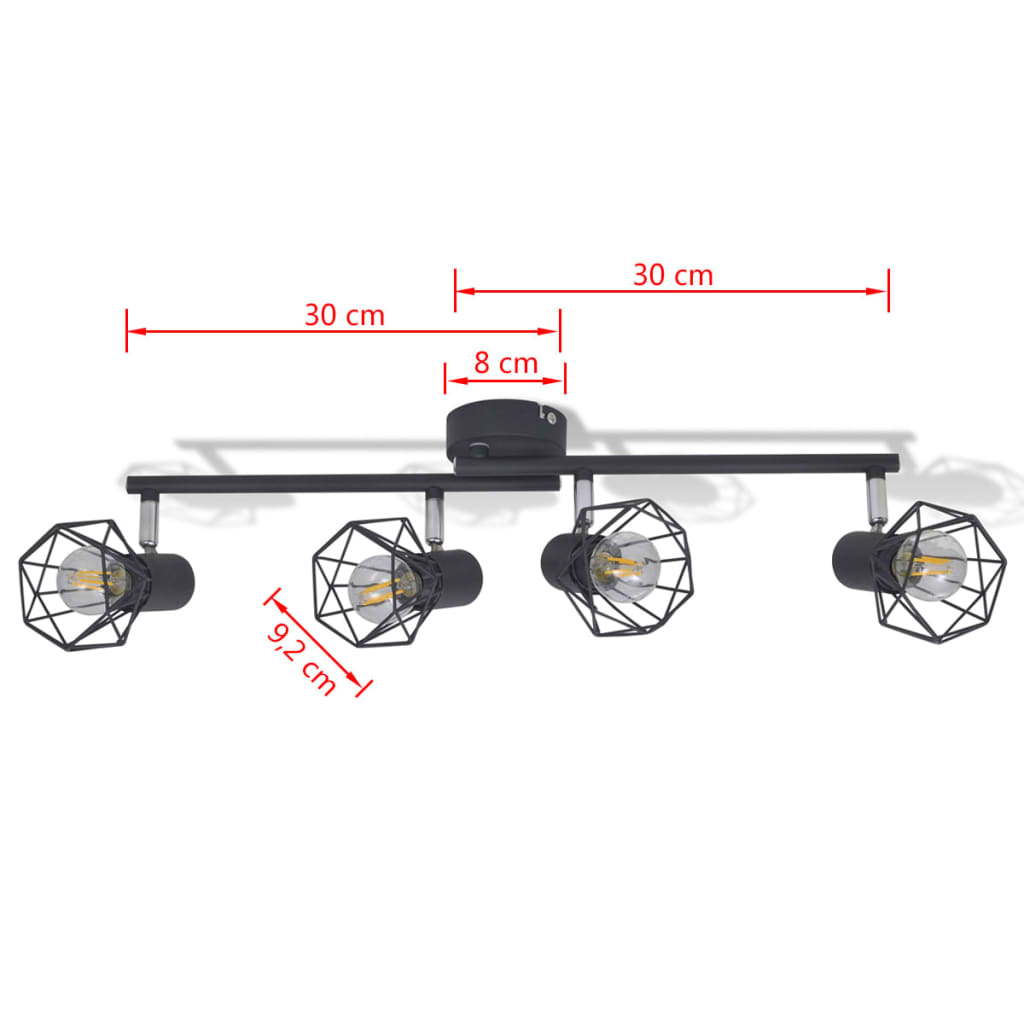 Plafondlamp met 4 LED's industriële stijl zwart