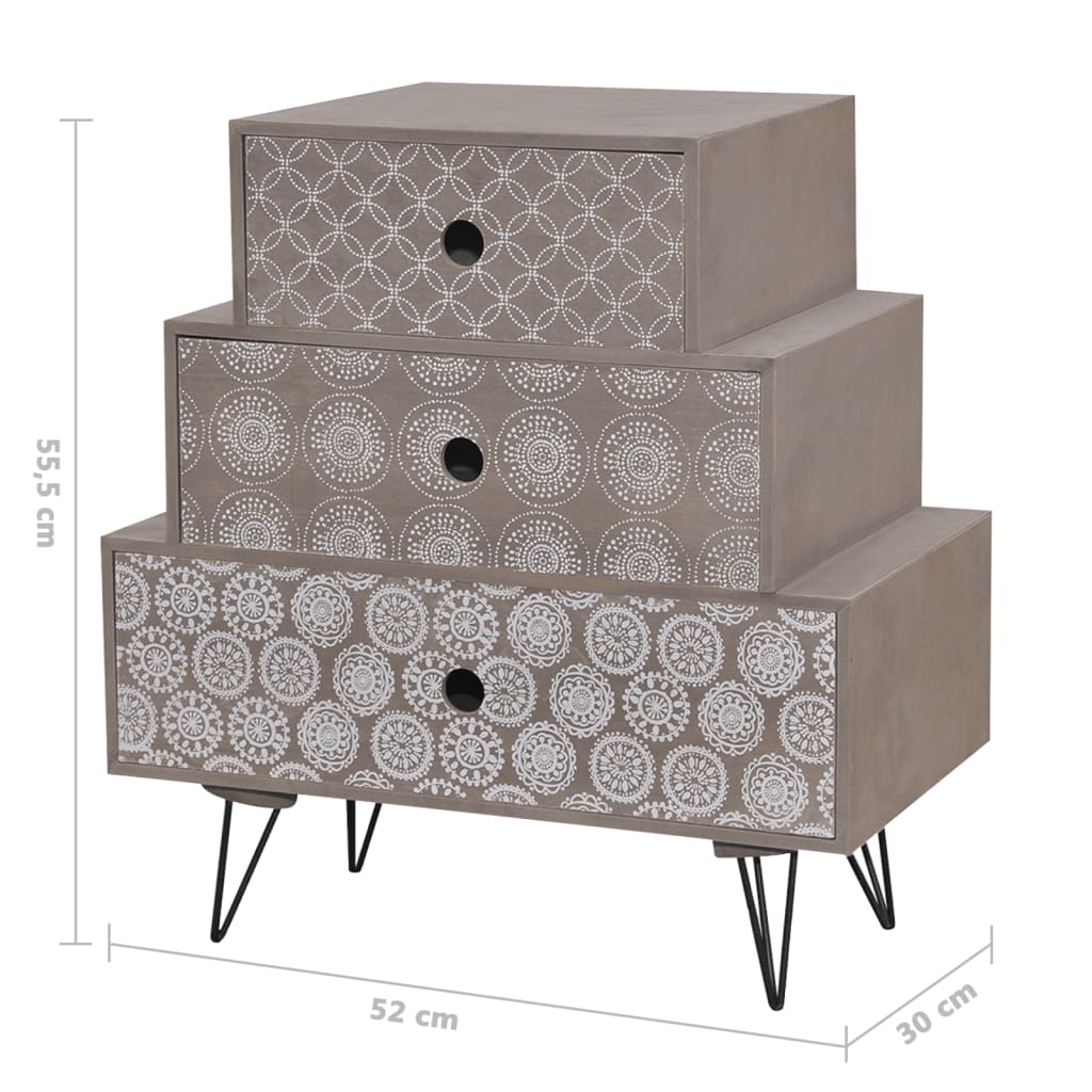 Table de chevet avec 3 tiroirs gris et marron