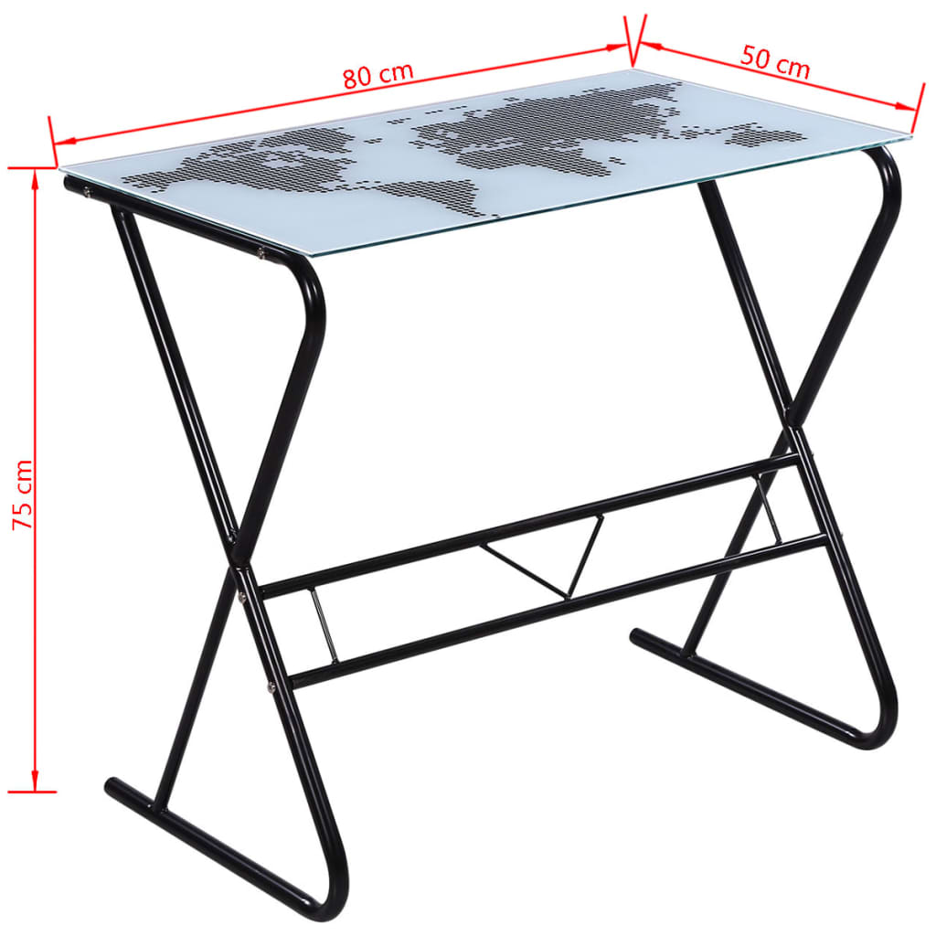 Bureau en verre avec motif carte du monde