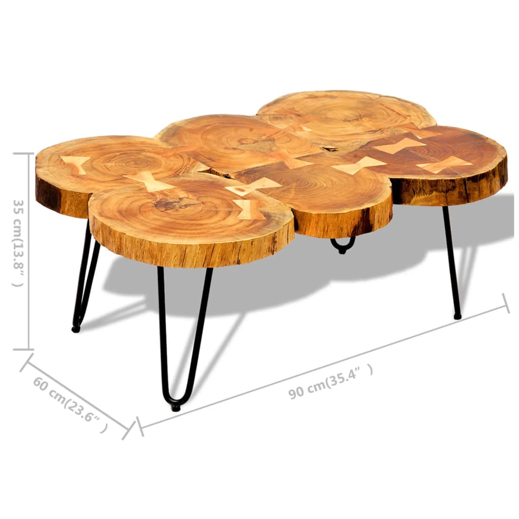 Table basse 4 troncs d'arbre 35 cm en bois de Sesham massif