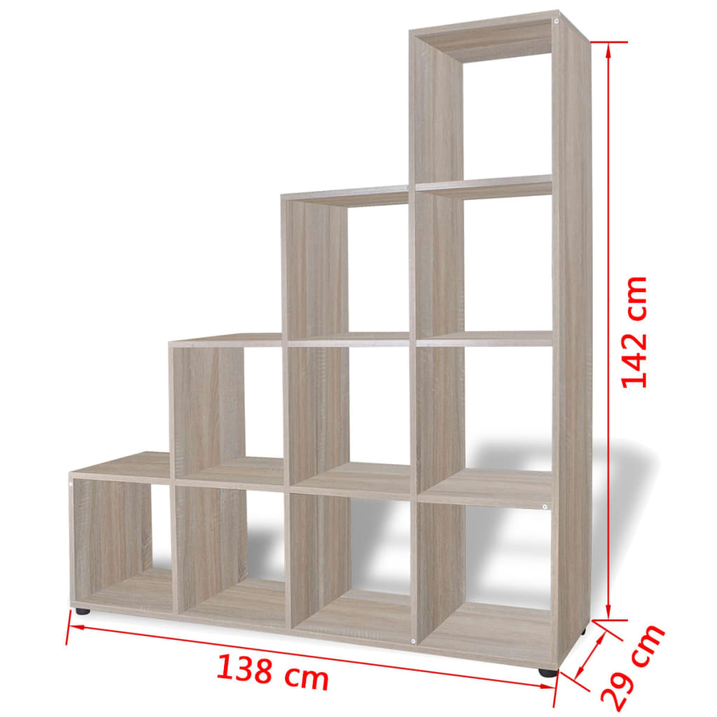 Bibliothèque/meuble de présentation à gradins 142 cm coloris chêne