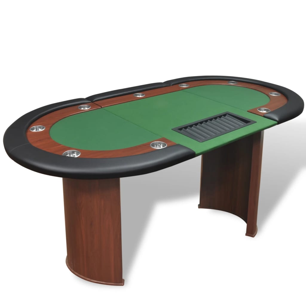 Pokertafel voor 10 personen met dealervak en fichebak groen