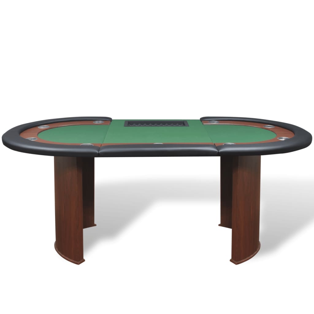 Table de poker pour 10 personnes avec compartiment croupier et plateau à jetons verts