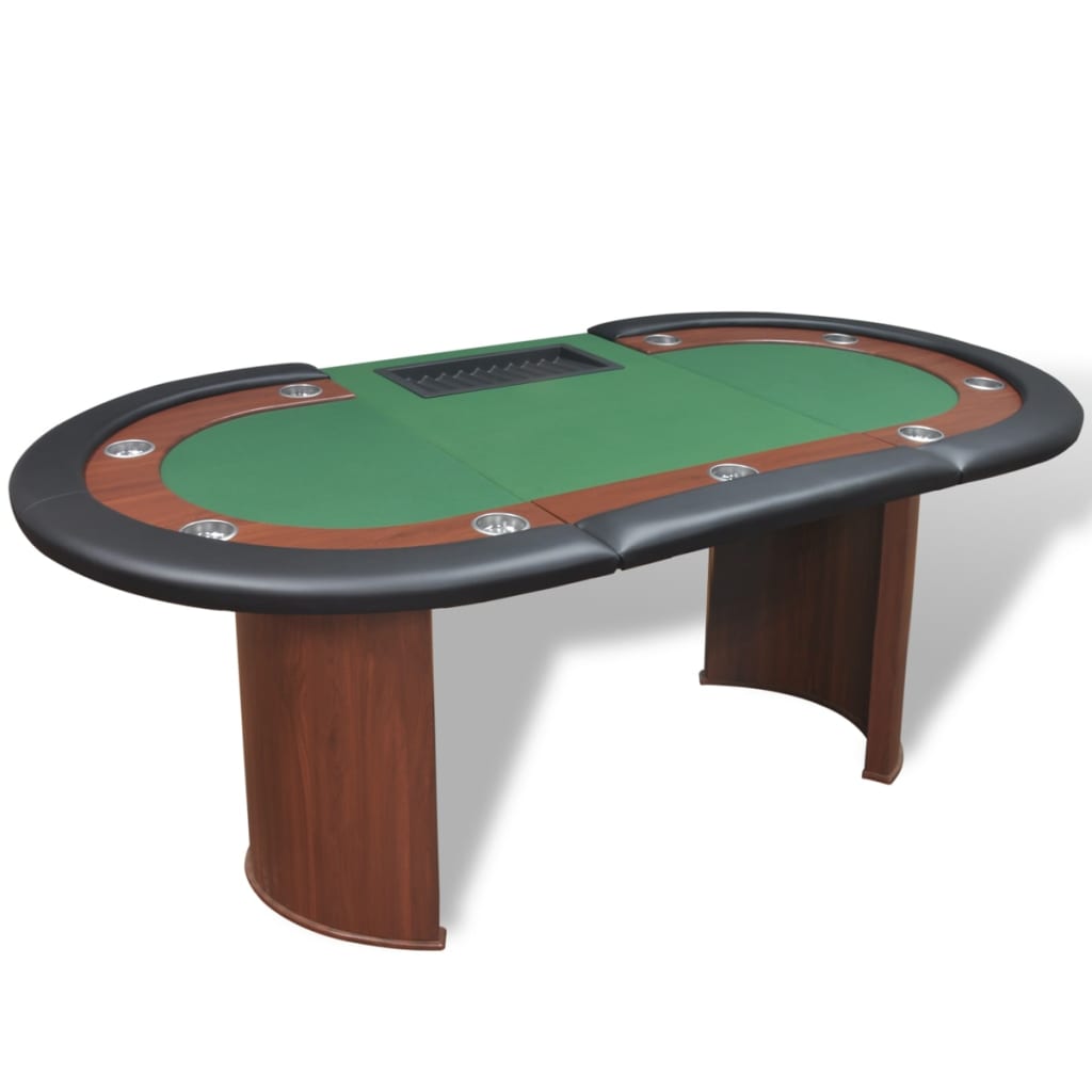 Table de poker pour 10 personnes avec compartiment croupier et plateau à jetons verts