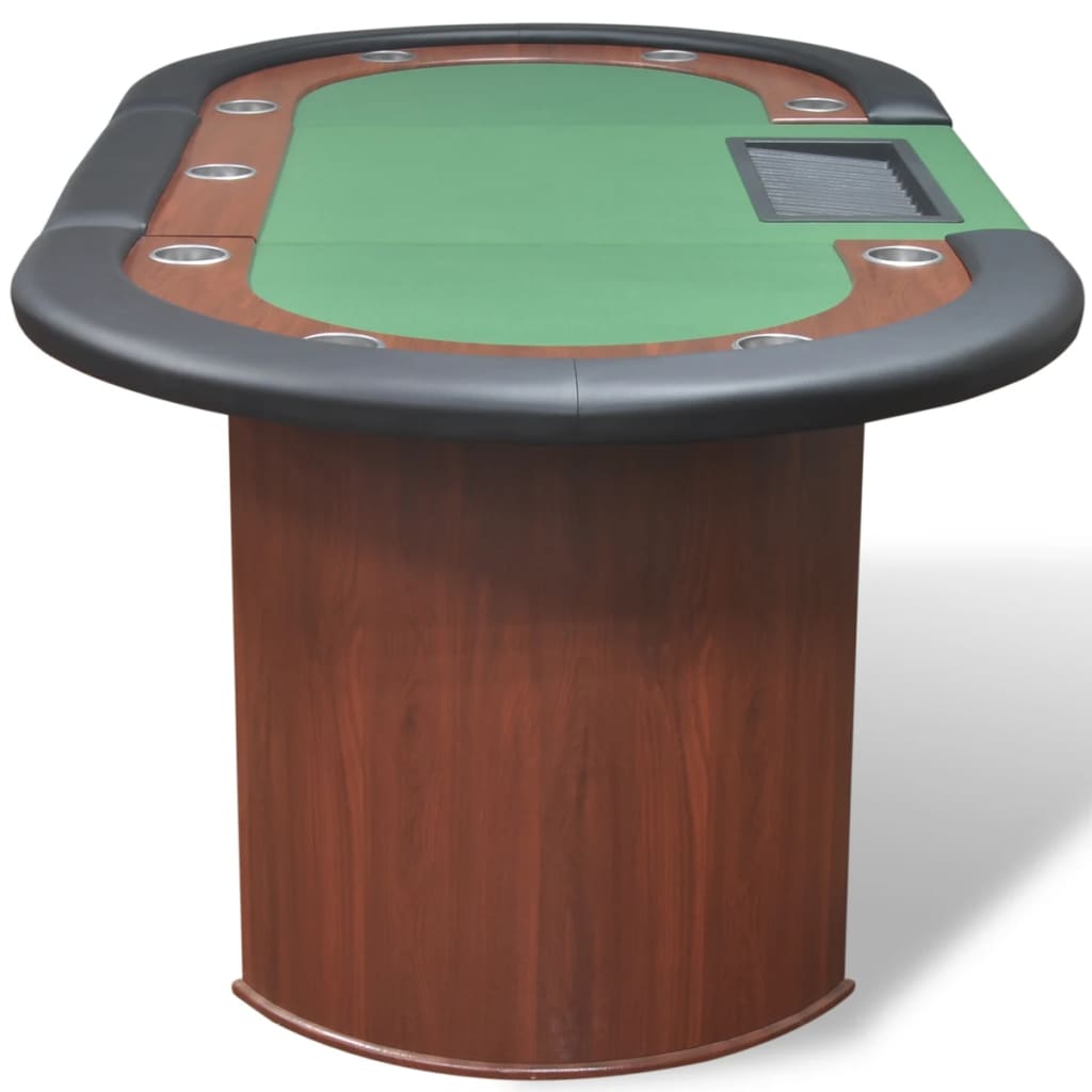 Table de poker pour 10 personnes avec compartiment croupier et plateau à jetons verts