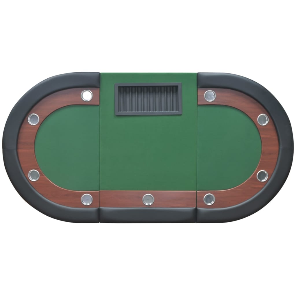 Table de poker pour 10 personnes avec compartiment croupier et plateau à jetons verts