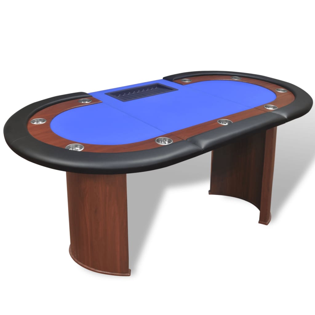 Table de poker pour 10 personnes avec compartiment croupier et plateau à jetons verts