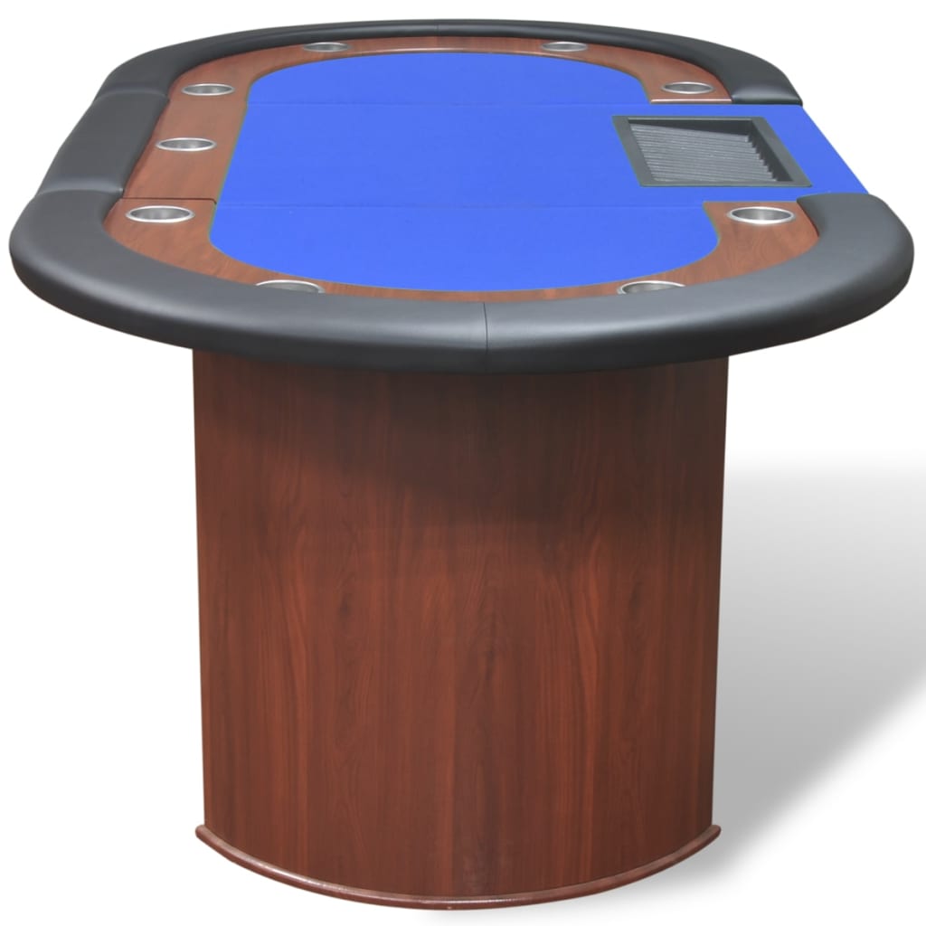 Table de poker pour 10 personnes avec compartiment croupier et plateau à jetons verts