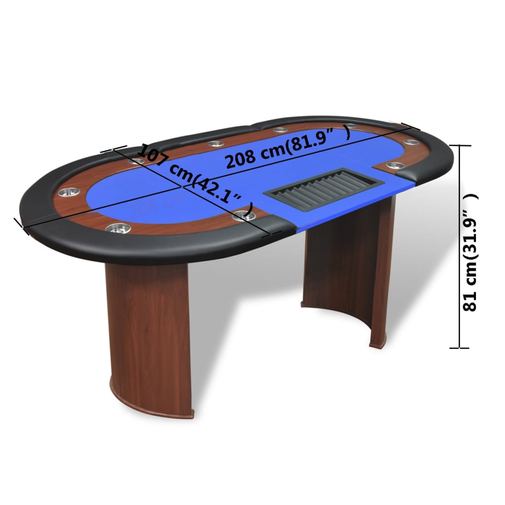 Table de poker pour 10 personnes avec compartiment croupier et plateau à jetons verts