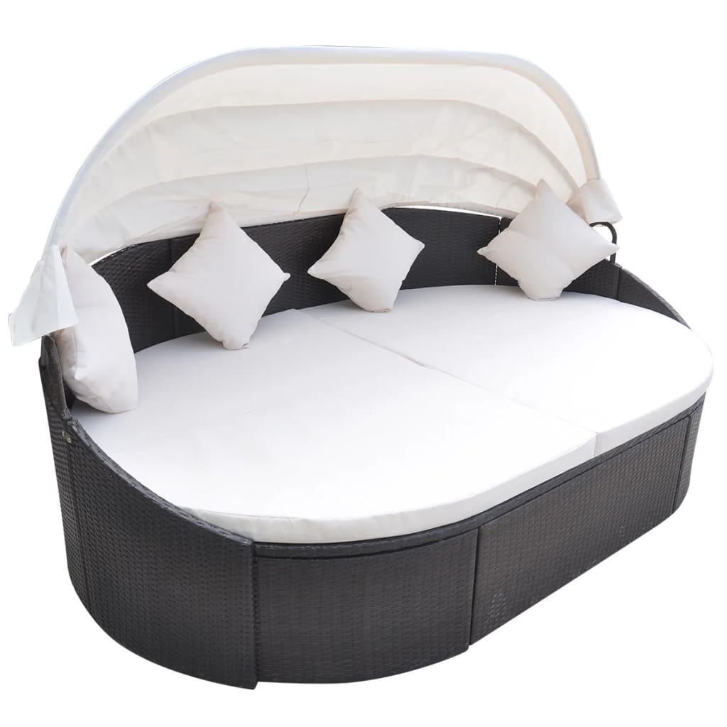 Loungebed met luifel poly rattan