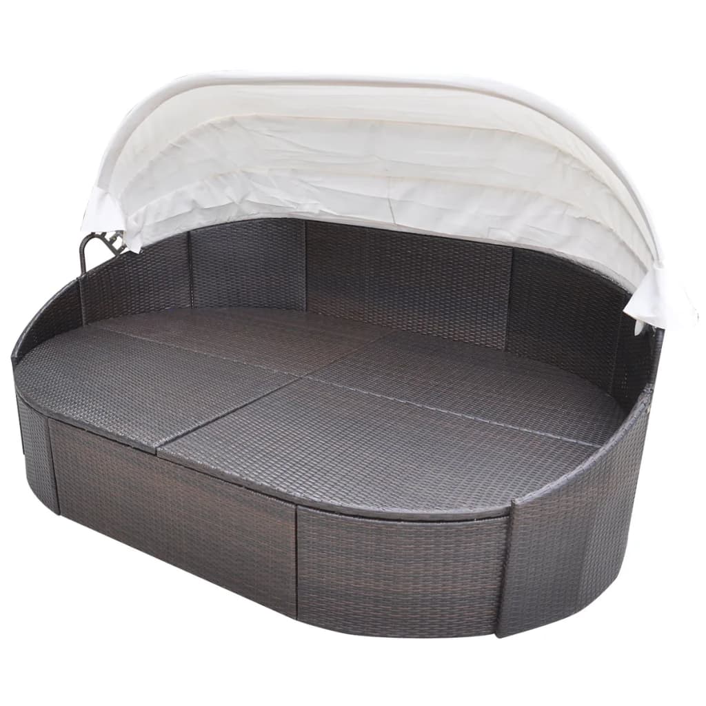 Loungebed met luifel poly rattan