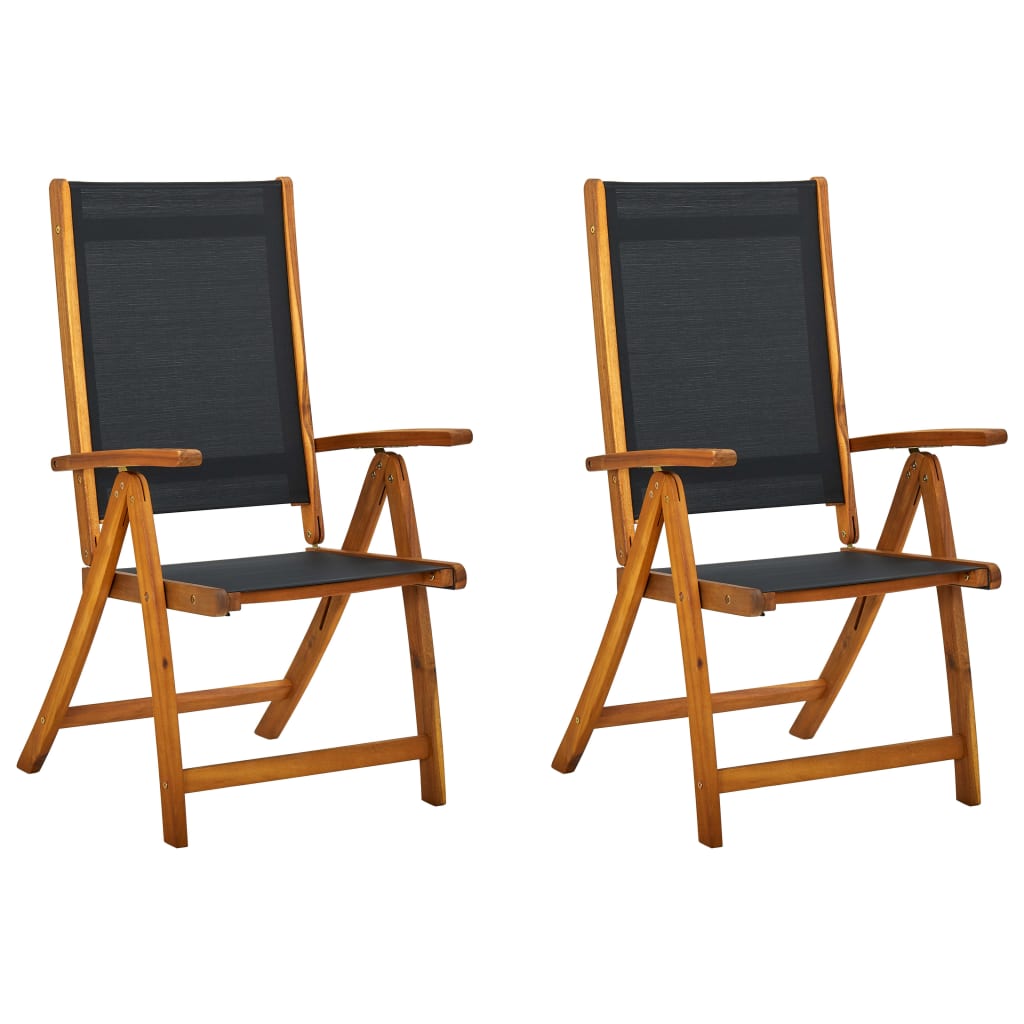 Chaises de jardin pliantes 2 pcs en bois d'acacia massif et textilène