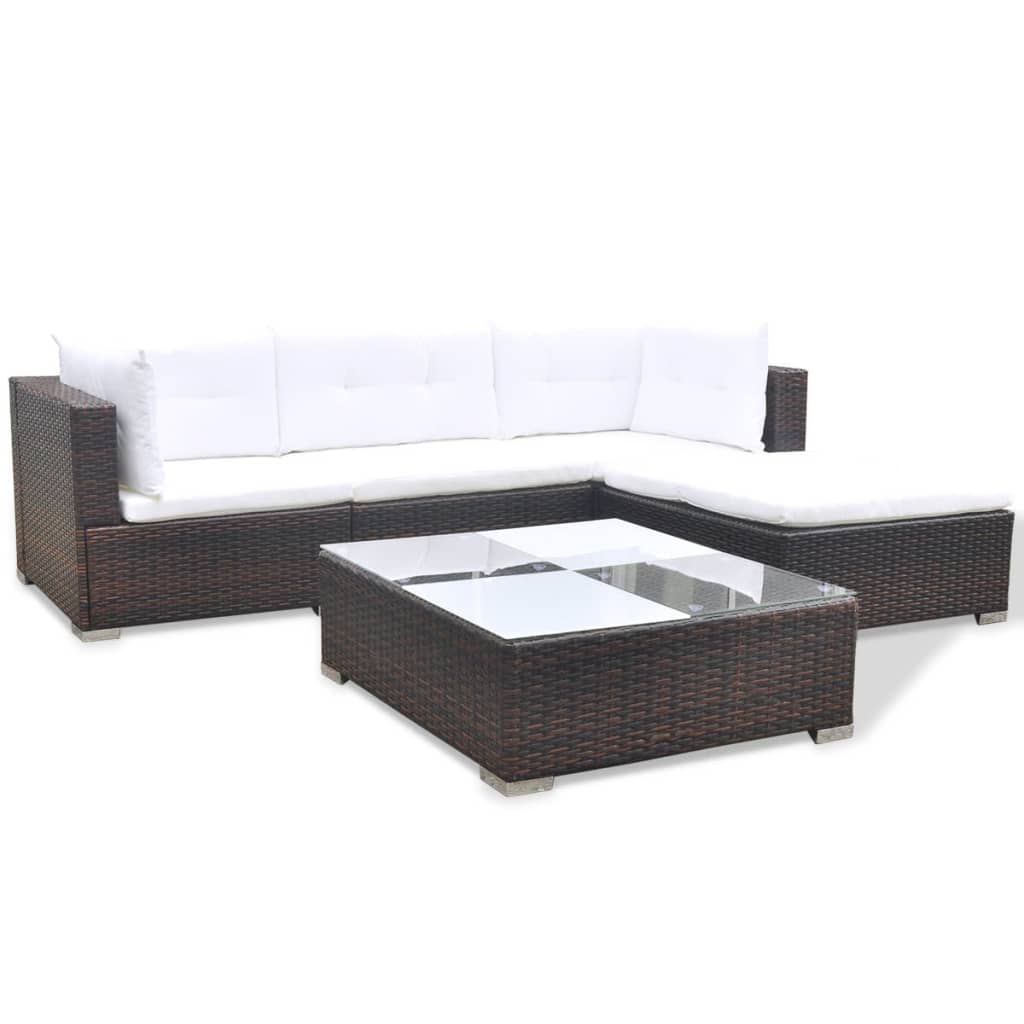 5-delige Loungeset met kussens poly rattan