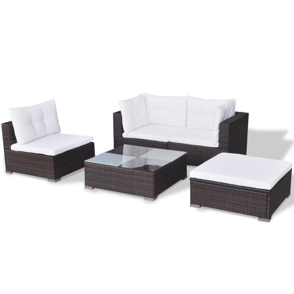 5-delige Loungeset met kussens poly rattan