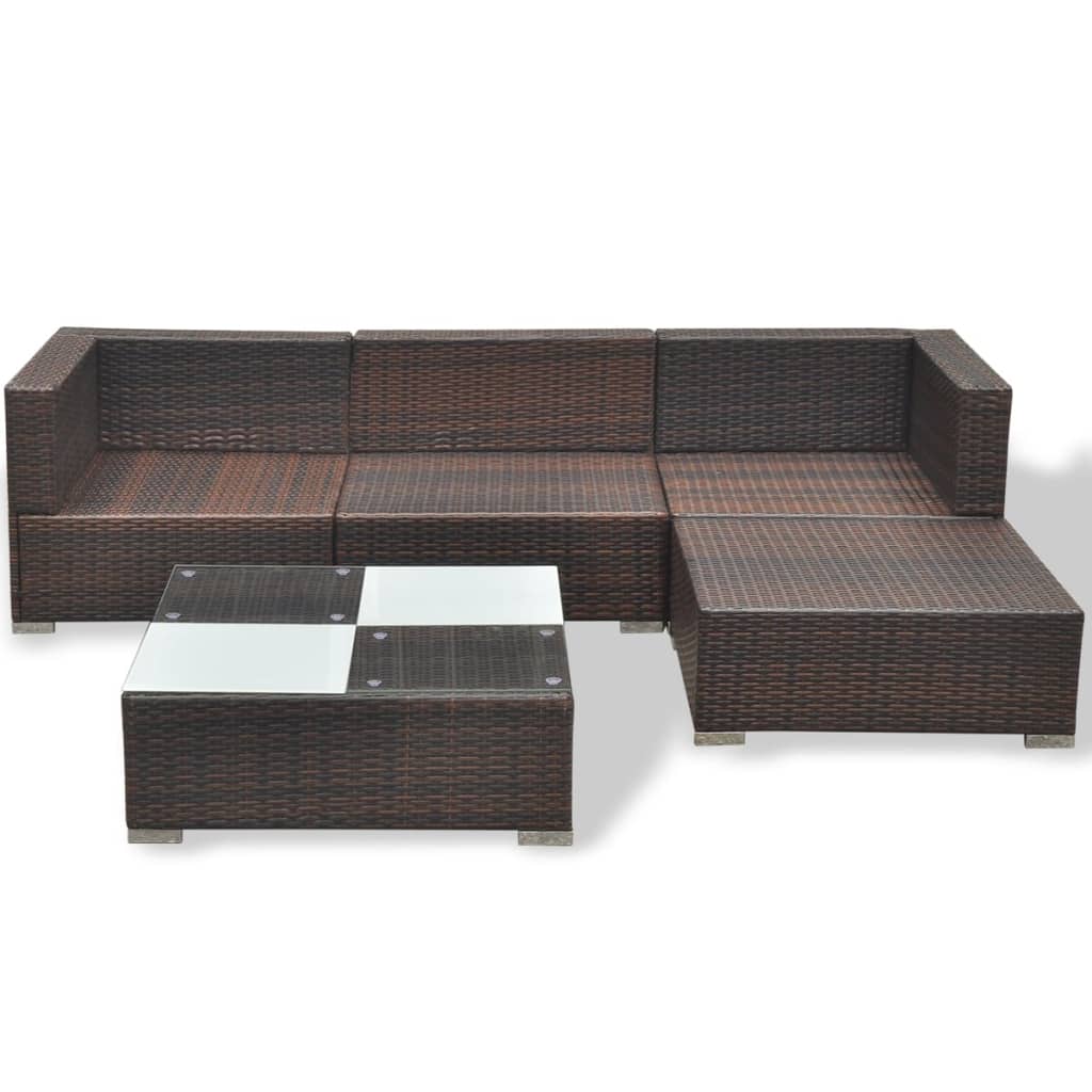 5-delige Loungeset met kussens poly rattan