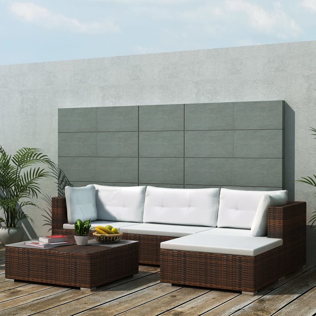 5-delige Loungeset met kussens poly rattan