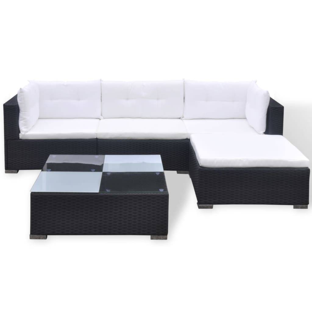 5-delige Loungeset met kussens poly rattan