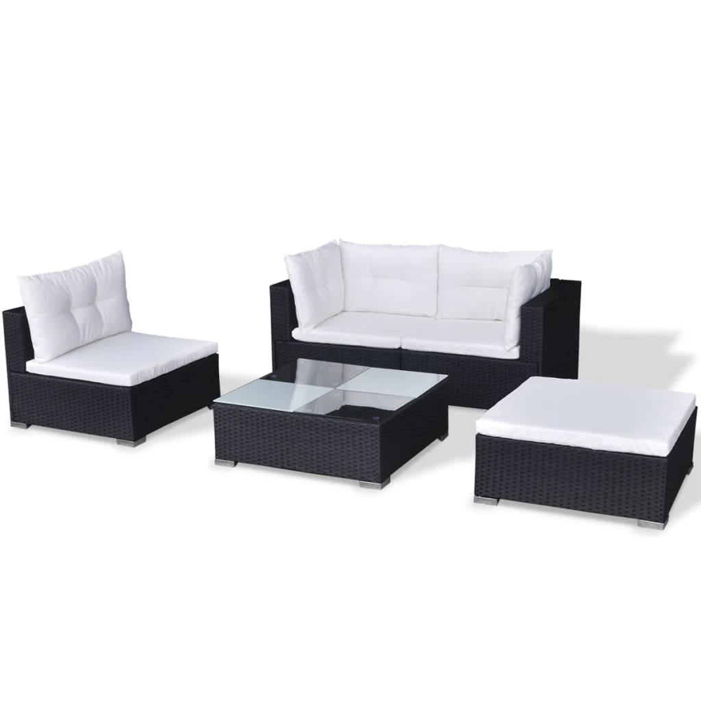 5-delige Loungeset met kussens poly rattan